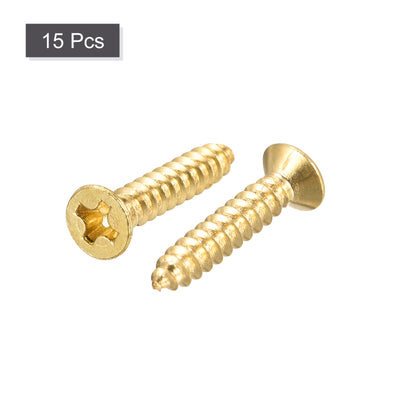 Harfington Uxcell Brass Wood Screws, M3.5x20mm Phillips Flat Head Self Tapping Connector for Door, Cabinet, Wooden Furniture 15Pcs