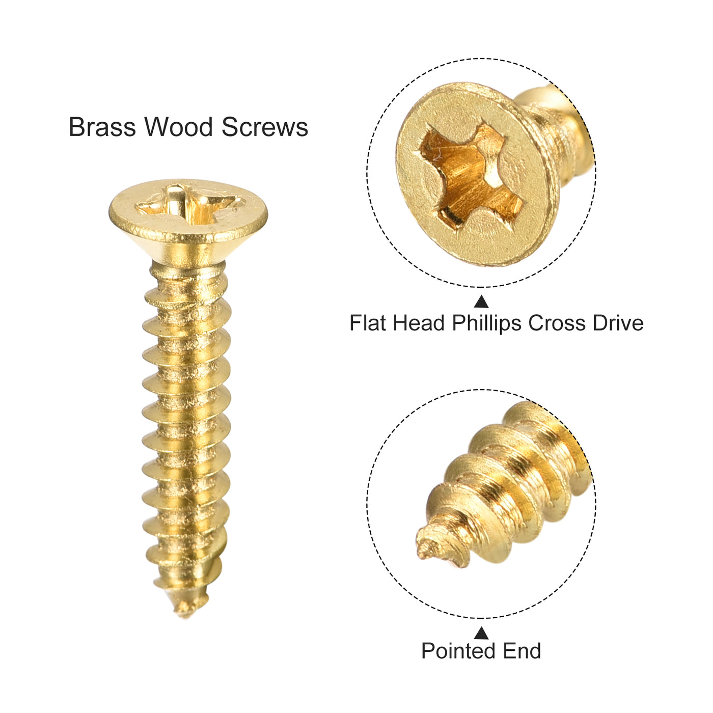 uxcell Uxcell Brass Wood Screws, M3.5x20mm Phillips Flat Head Self Tapping Connector for Door, Cabinet, Wooden Furniture 15Pcs