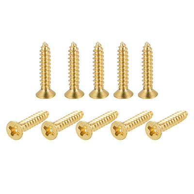 Harfington Uxcell Brass Wood Screws, M3.5x20mm Phillips Flat Head Self Tapping Connector for Door, Cabinet, Wooden Furniture 15Pcs