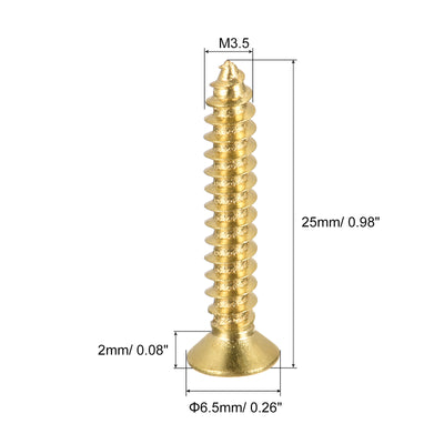 Harfington Uxcell Brass Wood Screws, M3.5x25mm Phillips Flat Head Self Tapping Connector for Door, Cabinet, Wooden Furniture 25Pcs