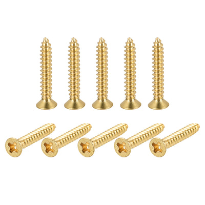 Harfington Uxcell Brass Wood Screws, M3.5x25mm Phillips Flat Head Self Tapping Connector for Door, Cabinet, Wooden Furniture 25Pcs