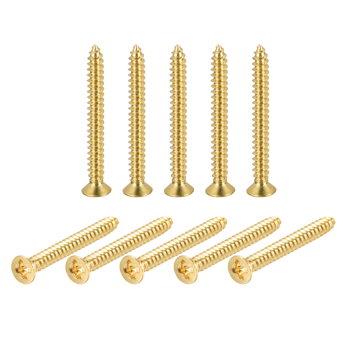 uxcell Uxcell Brass Wood Screws, M3.5x30mm Phillips Flat Head Self Tapping Connector for Door, Cabinet, Wooden Furniture 100Pcs