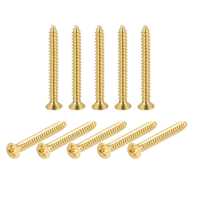Harfington Uxcell Brass Wood Screws, M3.5x30mm Phillips Flat Head Self Tapping Connector for Door, Cabinet, Wooden Furniture 100Pcs