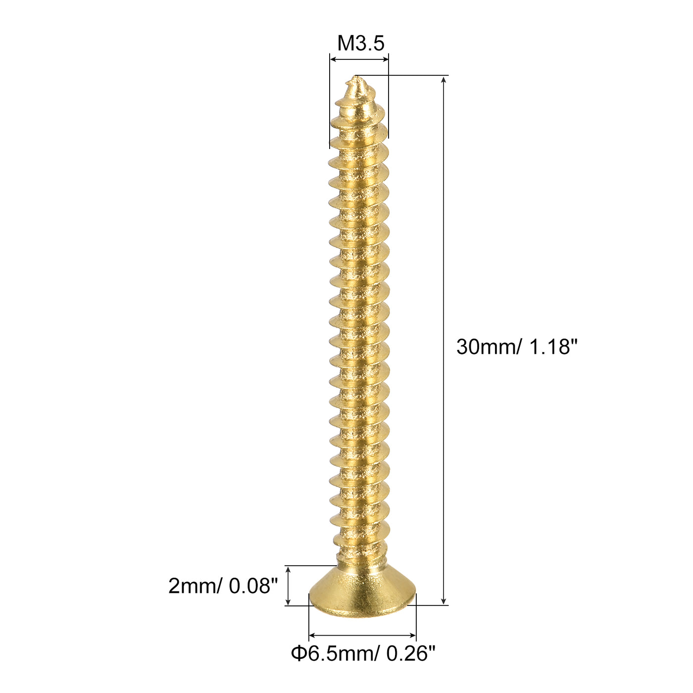uxcell Uxcell Brass Wood Screws, M3.5x30mm Phillips Flat Head Self Tapping Connector for Door, Cabinet, Wooden Furniture 15Pcs