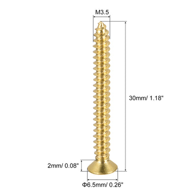 Harfington Uxcell Brass Wood Screws, M3.5x30mm Phillips Flat Head Self Tapping Connector for Door, Cabinet, Wooden Furniture 15Pcs