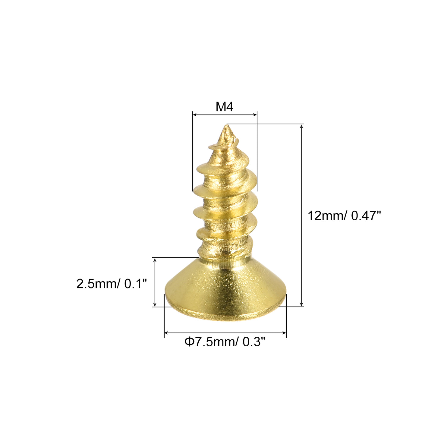 uxcell Uxcell Brass Wood Screws, M4x12mm Phillips Flat Head Self Tapping Connector for Door, Cabinet, Wooden Furniture 50Pcs