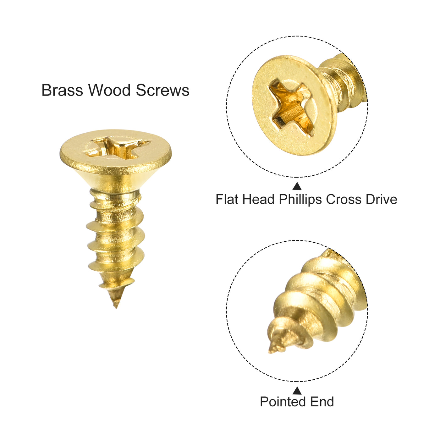 uxcell Uxcell Brass Wood Screws, M4x12mm Phillips Flat Head Self Tapping Connector for Door, Cabinet, Wooden Furniture 50Pcs