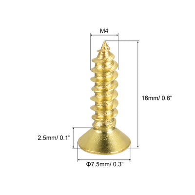 Harfington Uxcell Brass Wood Screws, M4x16mm Phillips Flat Head Self Tapping Connector for Door, Cabinet, Wooden Furniture 50Pcs
