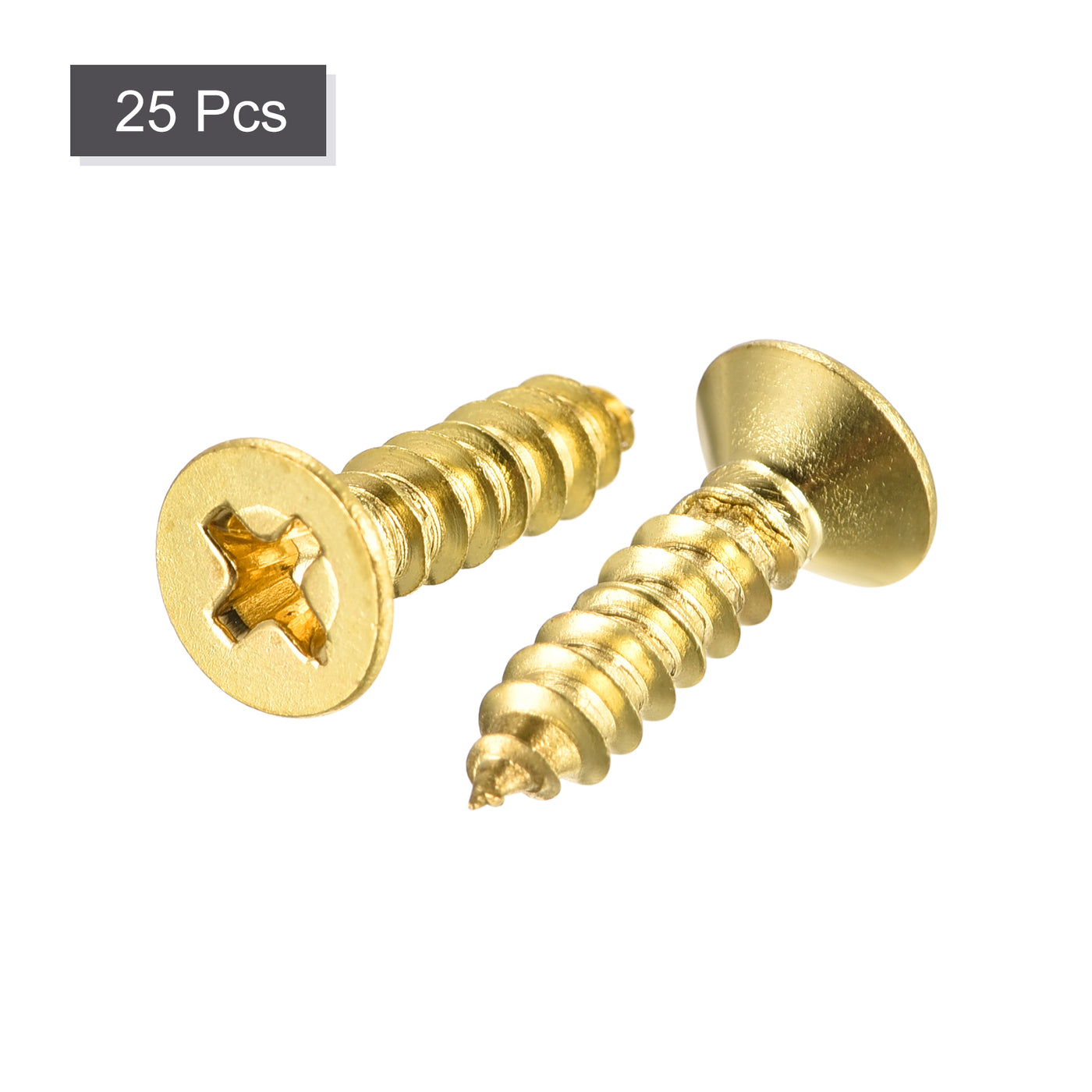 uxcell Uxcell Brass Wood Screws, M4x16mm Phillips Flat Head Self Tapping Connector for Door, Cabinet, Wooden Furniture 25Pcs