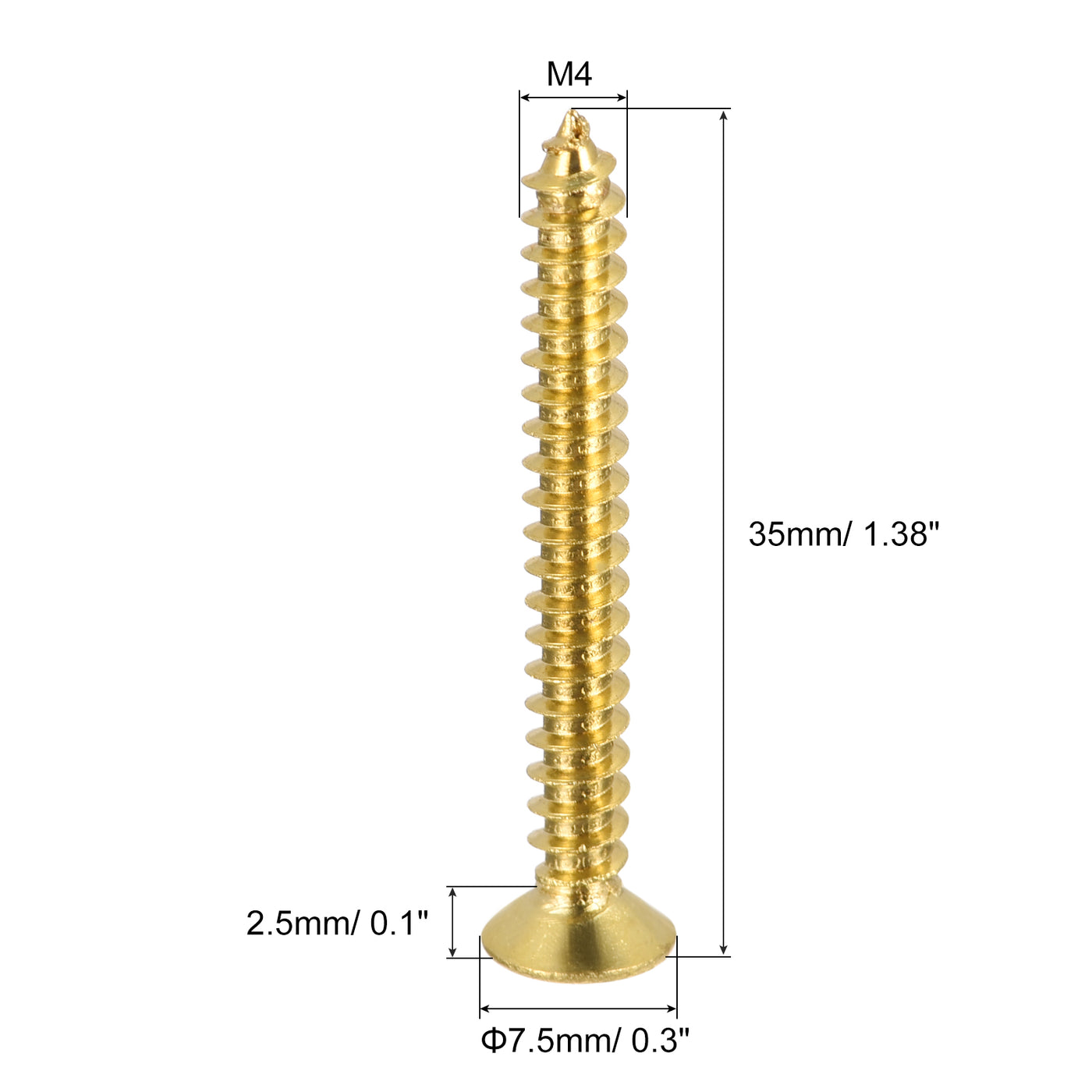 uxcell Uxcell Brass Wood Screws, M4x35mm Phillips Flat Head Self Tapping Connector for Door, Cabinet, Wooden Furniture 5Pcs