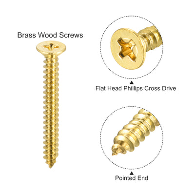 Harfington Uxcell Brass Wood Screws, M4x35mm Phillips Flat Head Self Tapping Connector for Door, Cabinet, Wooden Furniture 5Pcs