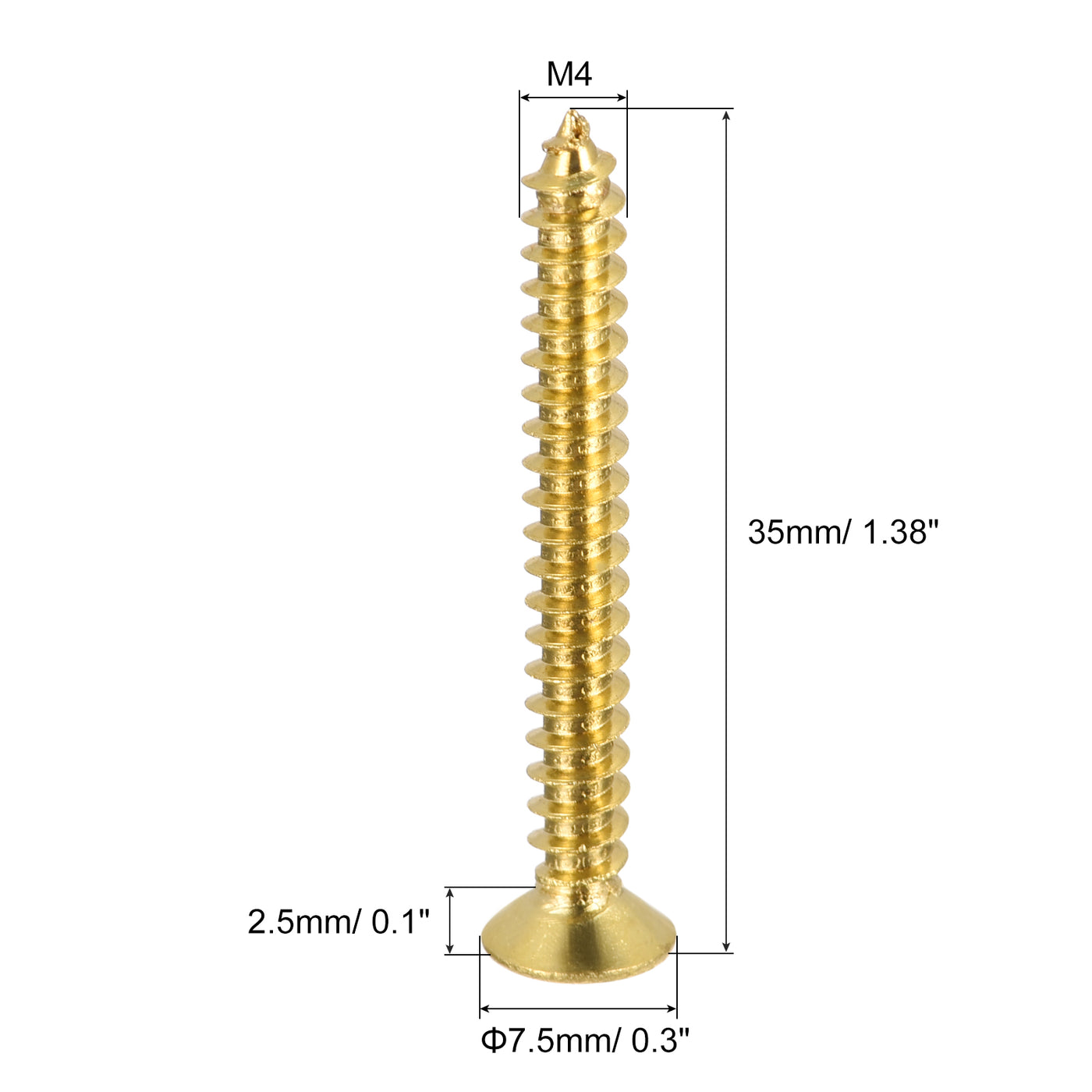 uxcell Uxcell Brass Wood Screws, M4x35mm Phillips Flat Head Self Tapping Connector for Door, Cabinet, Wooden Furniture 25Pcs