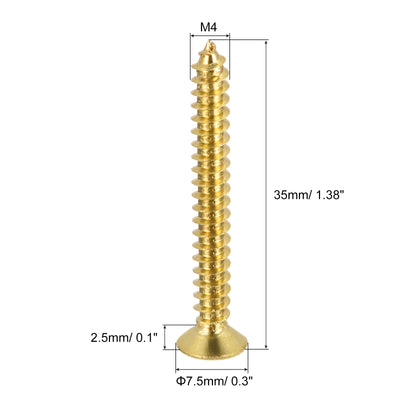 Harfington Uxcell Brass Wood Screws, M4x35mm Phillips Flat Head Self Tapping Connector for Door, Cabinet, Wooden Furniture 25Pcs