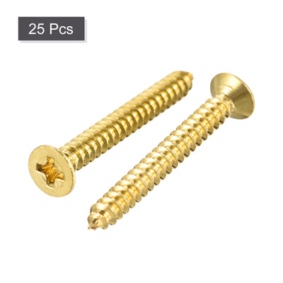 Harfington Uxcell Brass Wood Screws, M4x35mm Phillips Flat Head Self Tapping Connector for Door, Cabinet, Wooden Furniture 25Pcs