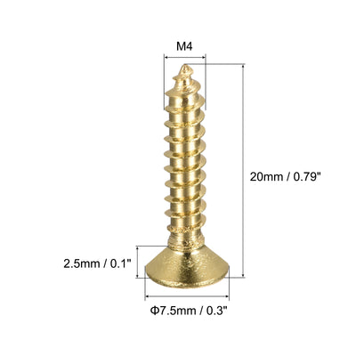 Harfington Uxcell Brass Wood Screws, M4x20mm Phillips Flat Head Self Tapping Connector for Door, Cabinet, Wooden Furniture 25Pcs