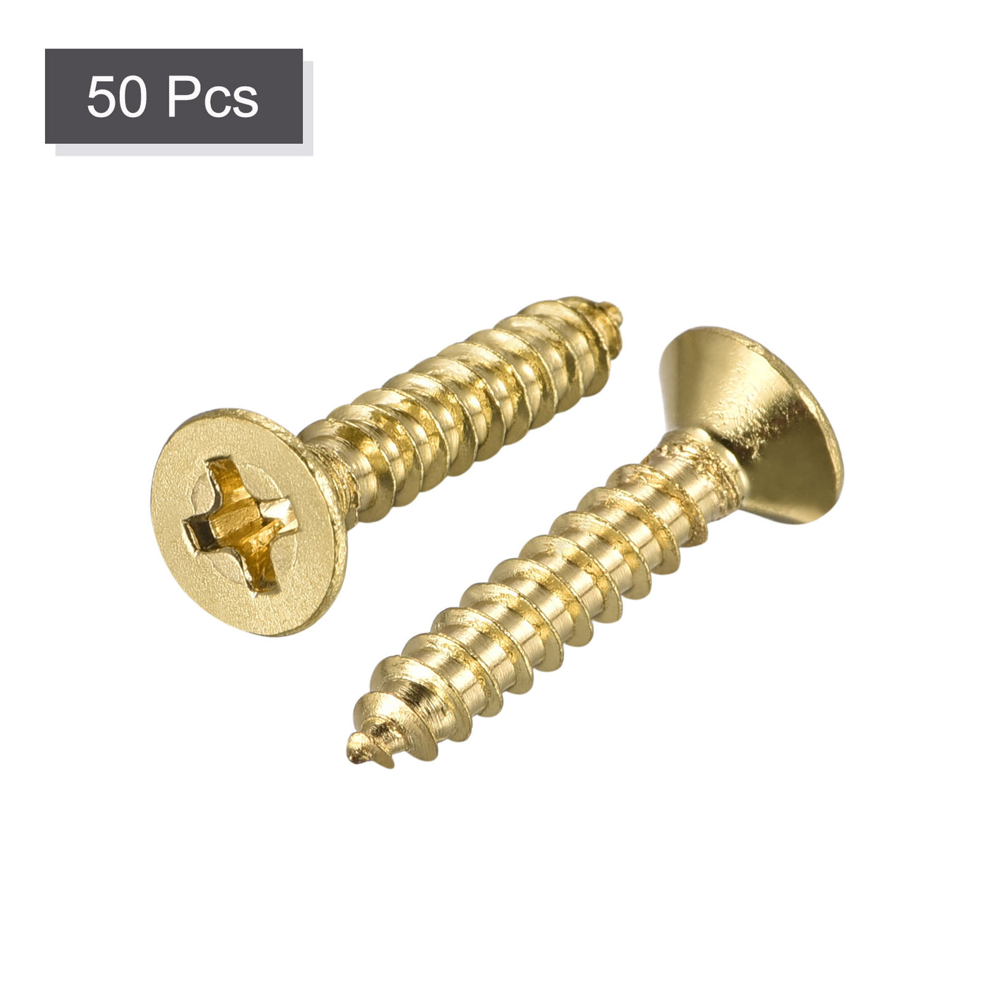 Uxcell Uxcell Brass Wood Screws, M4x20mm Phillips Flat Head Self Tapping Connector for Door, Cabinet, Wooden Furniture 25Pcs