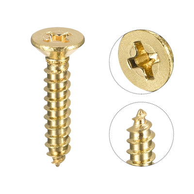 Harfington Uxcell Brass Wood Screws, M4x20mm Phillips Flat Head Self Tapping Connector for Door, Cabinet, Wooden Furniture 25Pcs