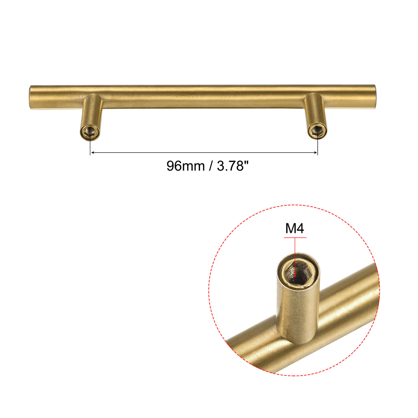 uxcell Uxcell T Bar Pull Handle, 6"(150mm) Length 10mm Dia Stainless Steel Cabinet Pulls 3.8"(96mm) Hole Center Distance Gold Tone 5pcs