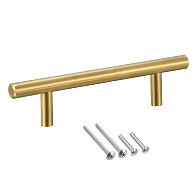 Harfington Uxcell T Bar Pull Handle, 6"(150mm) Length 10mm Dia Stainless Steel Cabinet Pulls 3.8"(96mm) Hole Center Distance Gold Tone 5pcs
