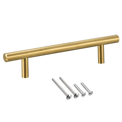 Harfington Uxcell T Bar Pull Handle, 8"(200mm) Length 10mm Dia Stainless Steel Cabinet Pulls 5"(128mm) Hole Center Distance Gold Tone 2pcs