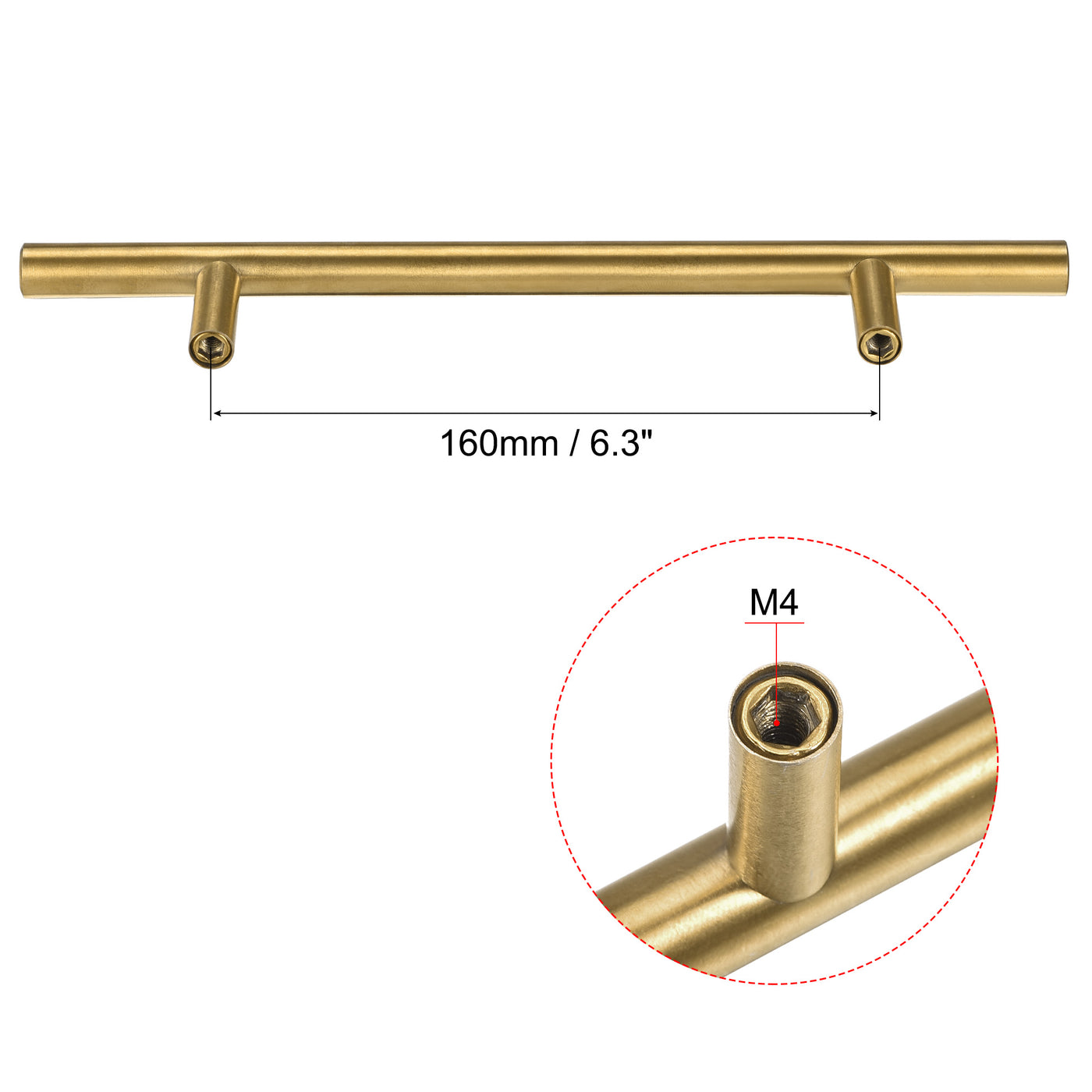 uxcell Uxcell T Bar Pull Handle, 10"(250mm) Length 10mm Dia Stainless Steel Cabinet Pulls 6.3"(160mm) Hole Center Distance Gold Tone