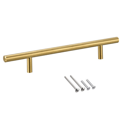 Harfington Uxcell T Bar Pull Handle, 10"(250mm) Length 10mm Dia Stainless Steel Cabinet Pulls 6.3"(160mm) Hole Center Distance Gold Tone 2pcs
