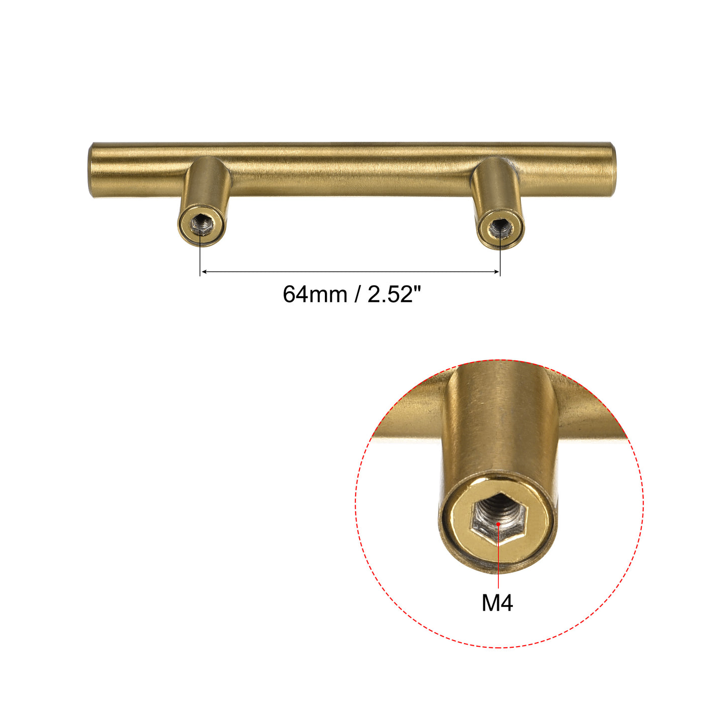 uxcell Uxcell T Bar Pull Handle, 4"(100mm) Length 12mm Dia Stainless Steel Cabinet Pulls 2.5"(64mm) Hole Center Distance Gold Tone