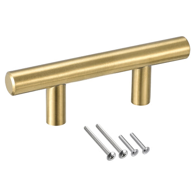 Harfington Uxcell T Bar Pull Handle, 4"(100mm) Length 12mm Dia Stainless Steel Cabinet Pulls 2.5"(64mm) Hole Center Distance Gold Tone
