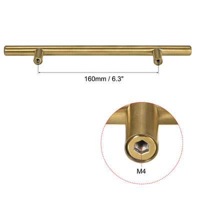 Harfington Uxcell T Bar Pull Handle, 10"(250mm) Length 12mm Dia Stainless Steel Cabinet Pulls 6.3"(160mm) Hole Center Distance Gold Tone 2pcs