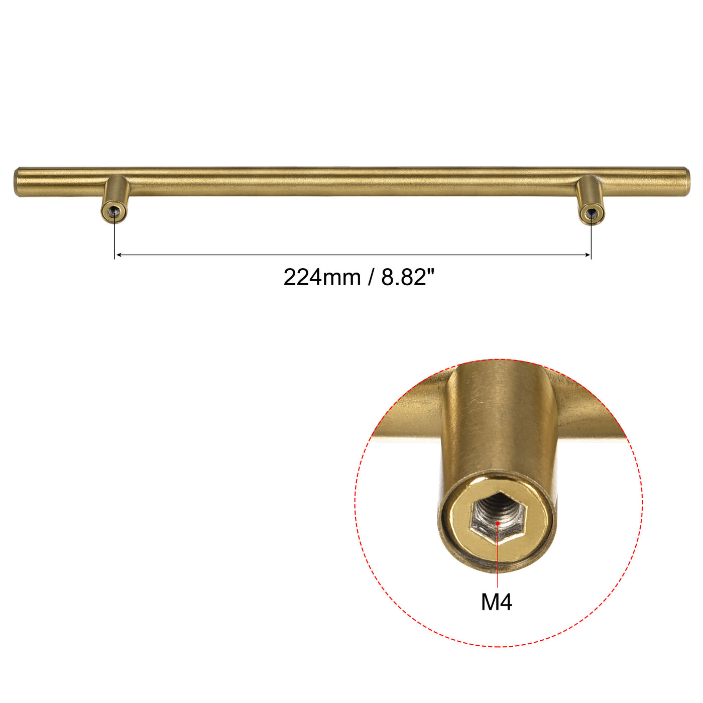 uxcell Uxcell T Bar Pull Handle, 14"(350mm) Length 12mm Dia Stainless Steel Cabinet Pulls 8.8"(224mm) Hole Center Distance Gold Tone