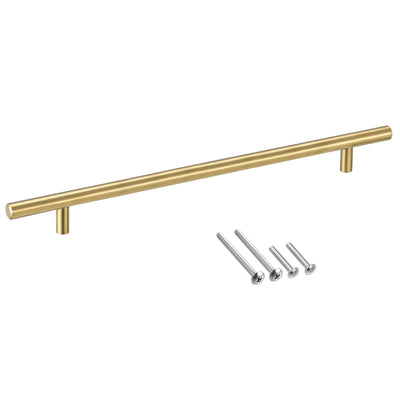 Harfington Uxcell T Bar Pull Handle, 16"(400mm) Length 12mm Dia Stainless Steel Cabinet Pulls 10"(256mm) Hole Center Distance Gold Tone