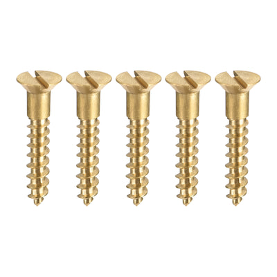 Harfington Uxcell Wood Screws Slotted Flat Head Brass Self-Tapping Screws