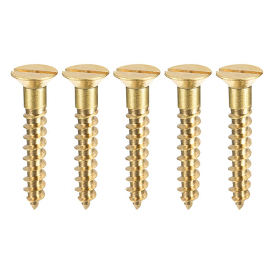 Harfington Uxcell Wood Screws, Slotted Flat Head Brass Self-Tapping Screw