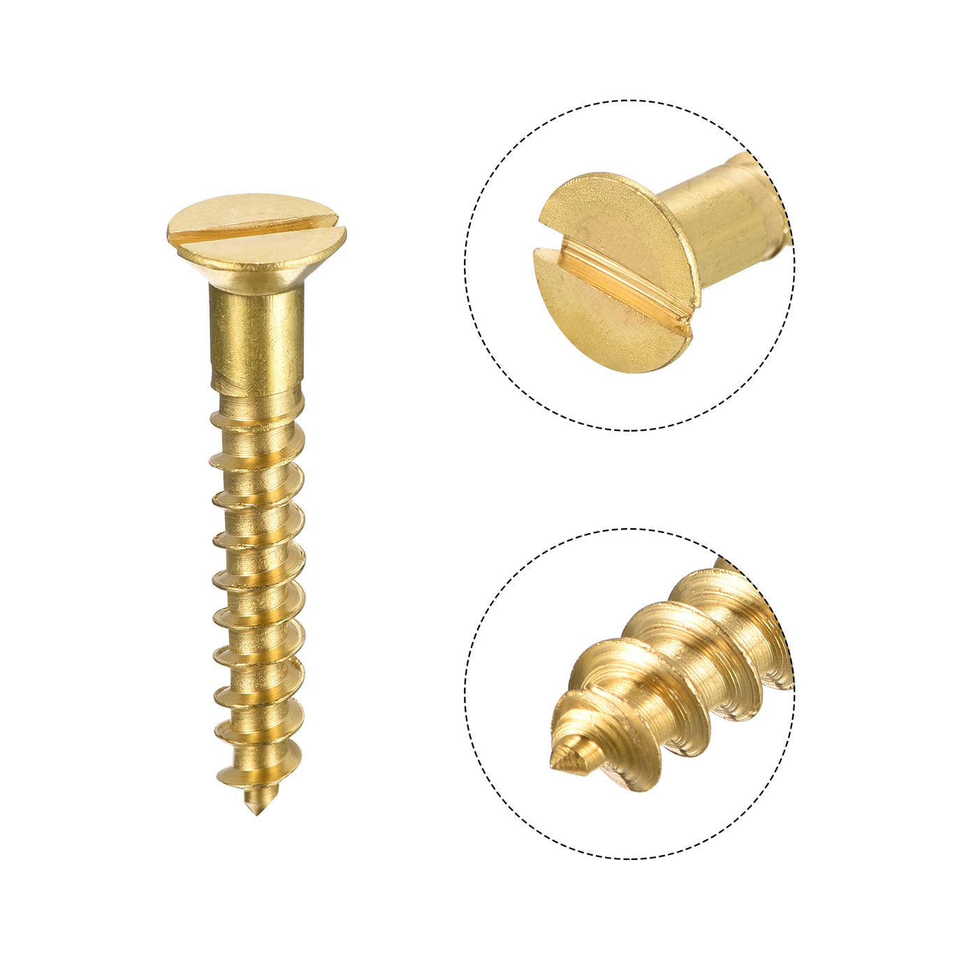 uxcell Uxcell Wood Screws, Slotted Flat Head Brass Self-Tapping Screw