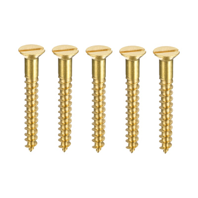 Harfington Uxcell Wood Screws, Slotted Flat Head Brass Self-Tapping Screw