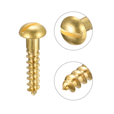 Harfington Uxcell Wood Screws Slotted Round Head Brass Self-Tapping Screw