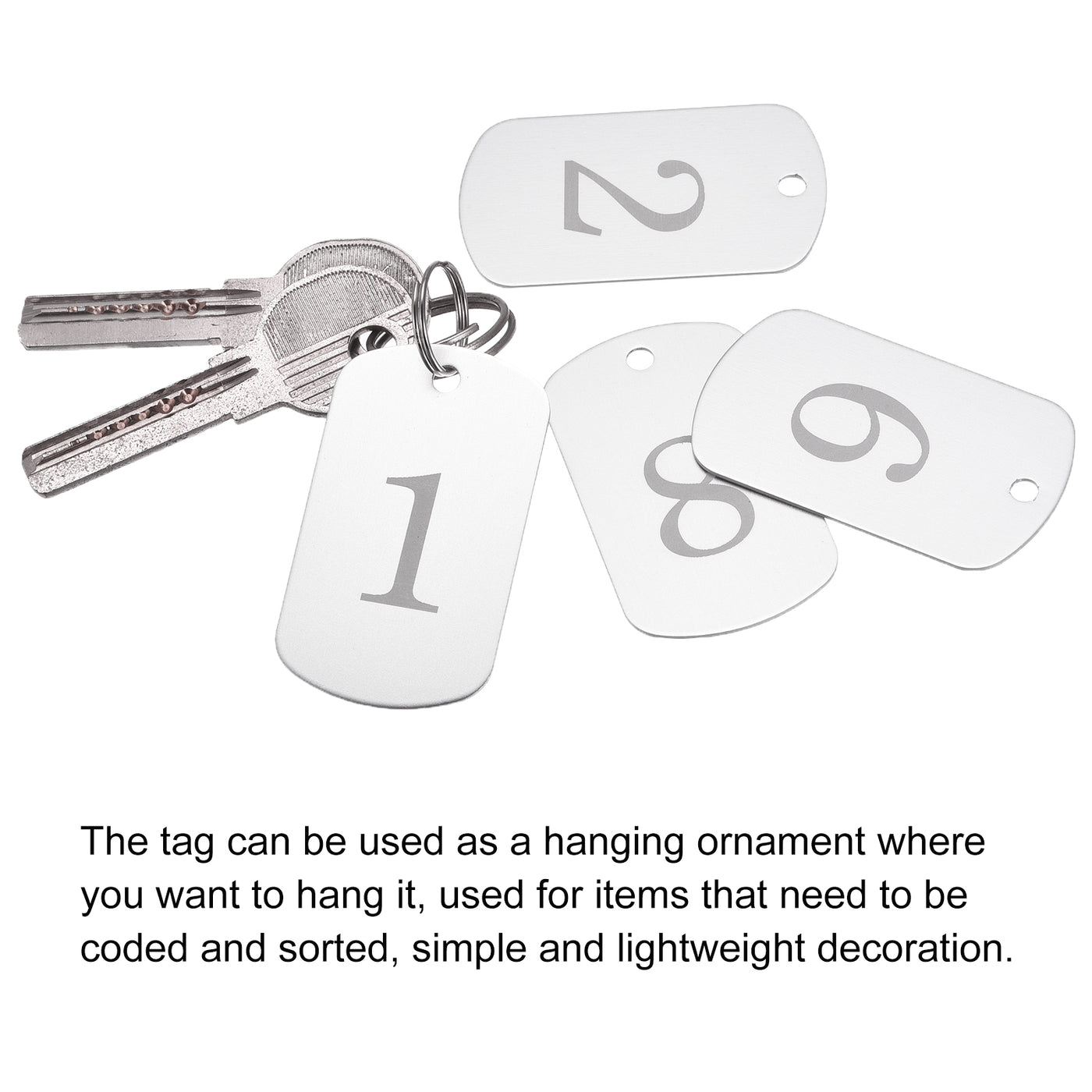 Harfington Metal Key Tag, 1-5 Number Tag, ID Tag with Ring 2x1.2inch Silver Rectangle Blank for Decoration, Pack of 5