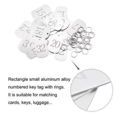Harfington Metal Key Tag, 1-35 Number Tag, ID Tag with Ring 2x1.2inch Silver Rectangle Blank for Decoration, Pack of 35