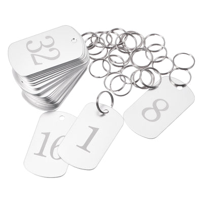 Harfington Metal Key Tag, 1-35 Number Tag, ID Tag with Ring 2x1.2inch Silver Rectangle Blank for Decoration, Pack of 35