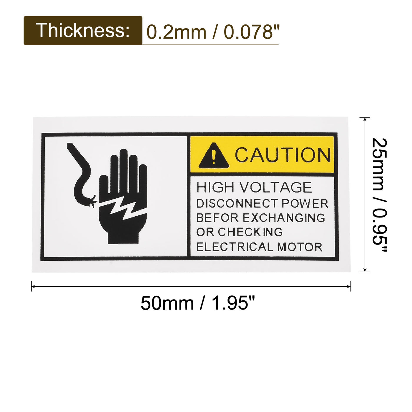 Harfington Rectangle Electrical Shock Risk Warning Sign Yellow with Black Words 50x25mm
