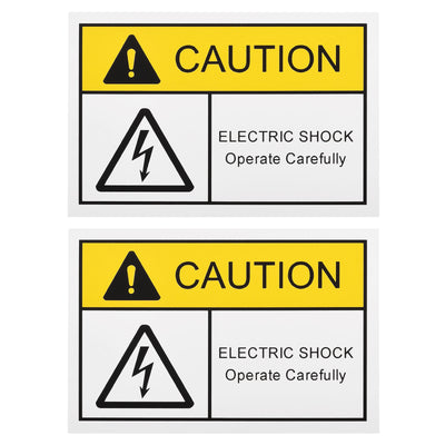 Harfington Rectangle Electrical Shock Risk Warning Sign Yellow with Black Word 90x60mm 2pcs
