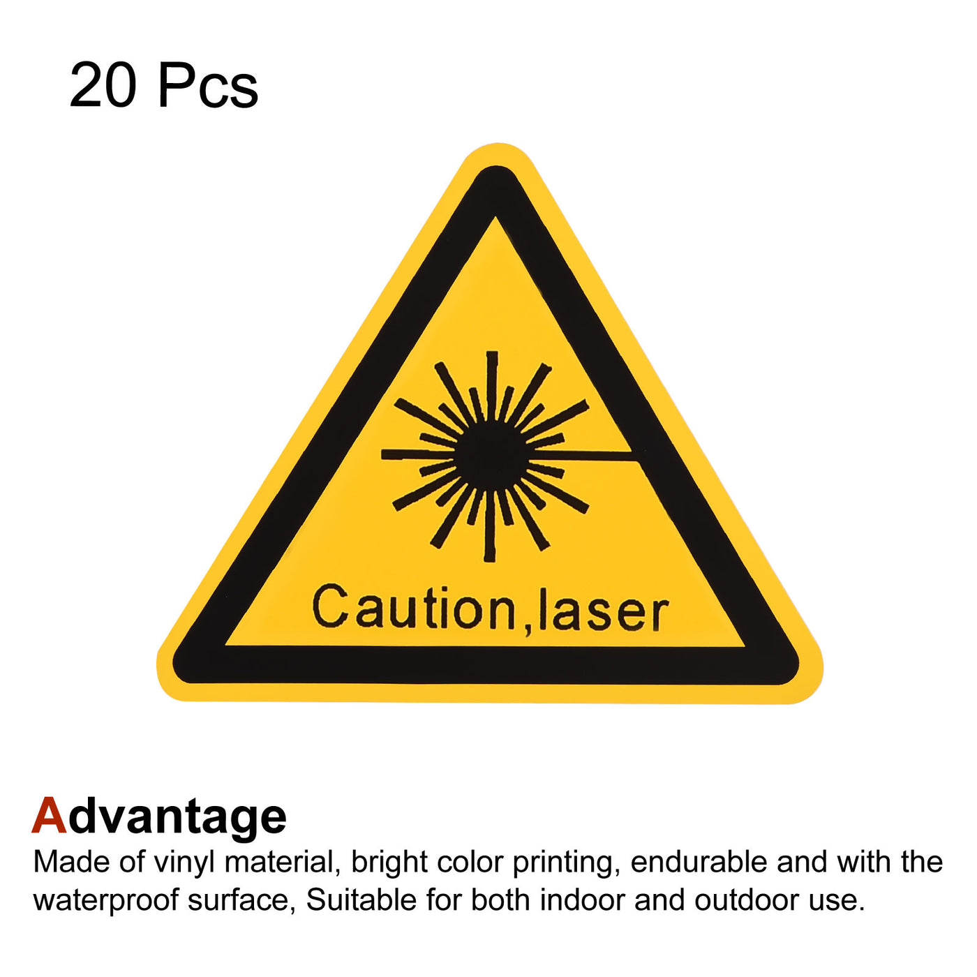 Harfington Triangle Laser Hazard Caution Warning Sign Yellow with Black Words 20mm 20pcs