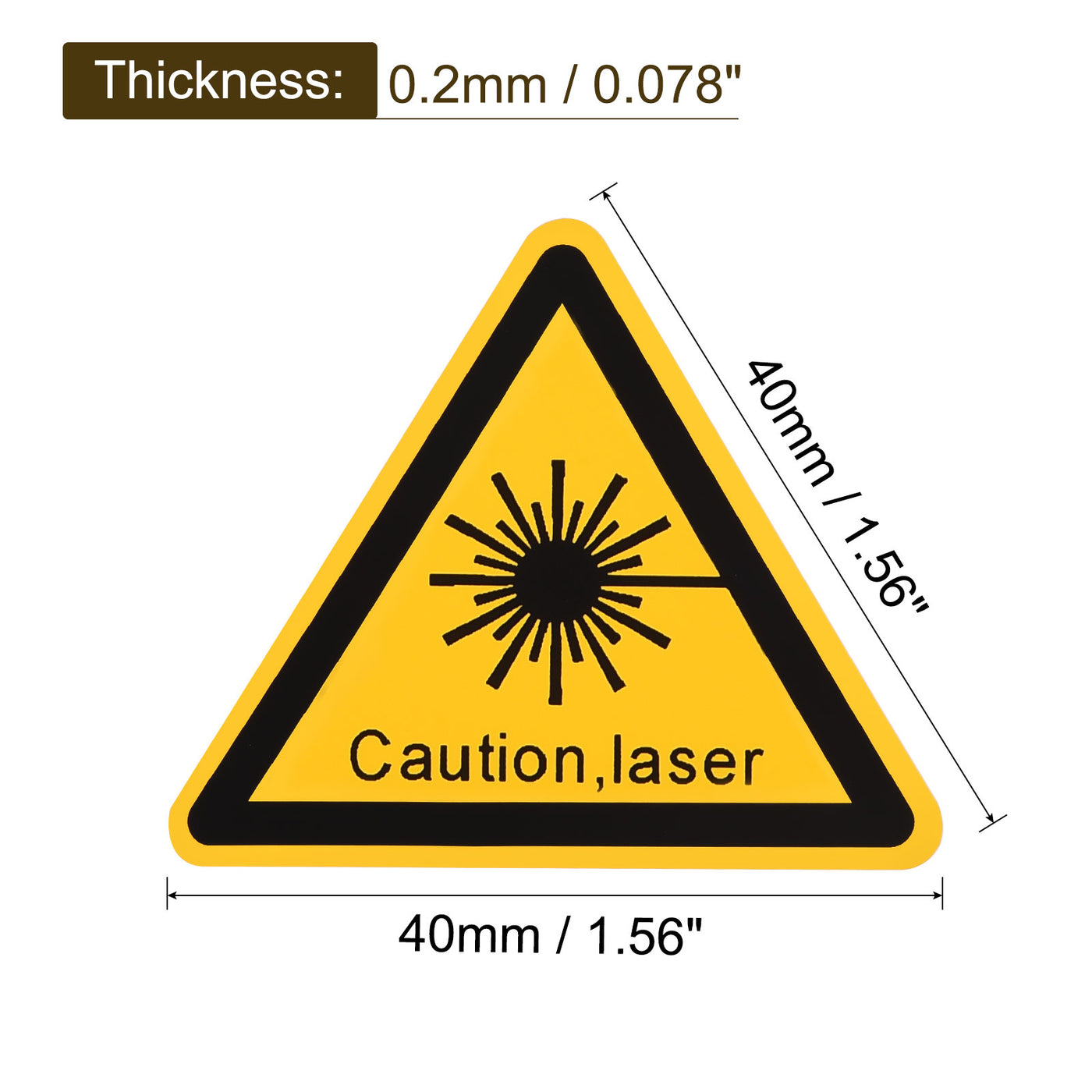 Harfington Triangle Laser Hazard Caution Warning Sign Yellow with Black Words 40mm 20pcs