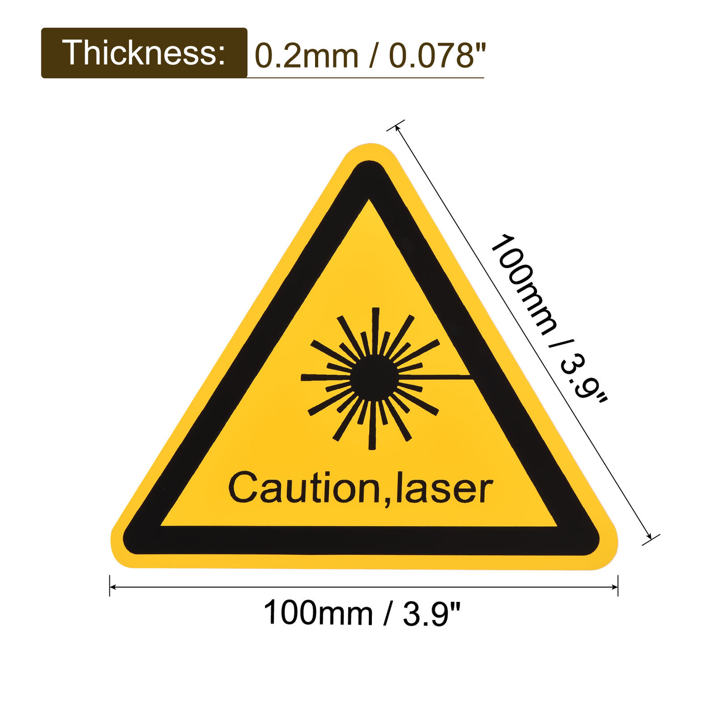Harfington Triangle Laser Hazard Caution Warning Sign Yellow with Black Words 100mm 4pcs