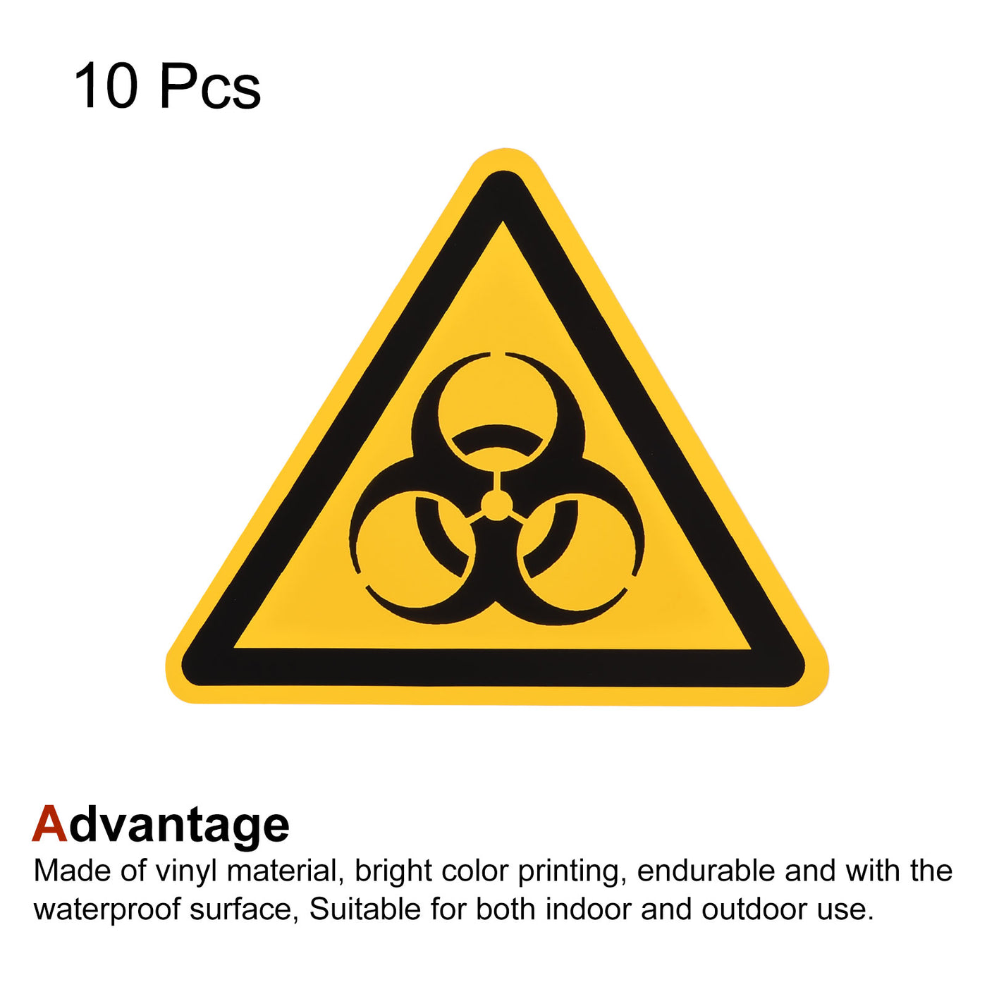 Harfington Triangle "Biohazard" Warning Sign Yellow with Black Words 50mm 10pcs