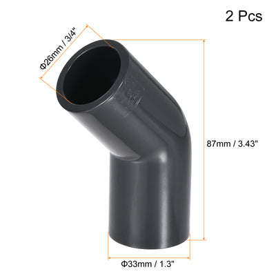Harfington UPVC Elbow Pipe Fitting Japanese Standard DN20 3/4" ID Socket 45 Degree Water Pipe Connector Adapter, Gray Pack of 2