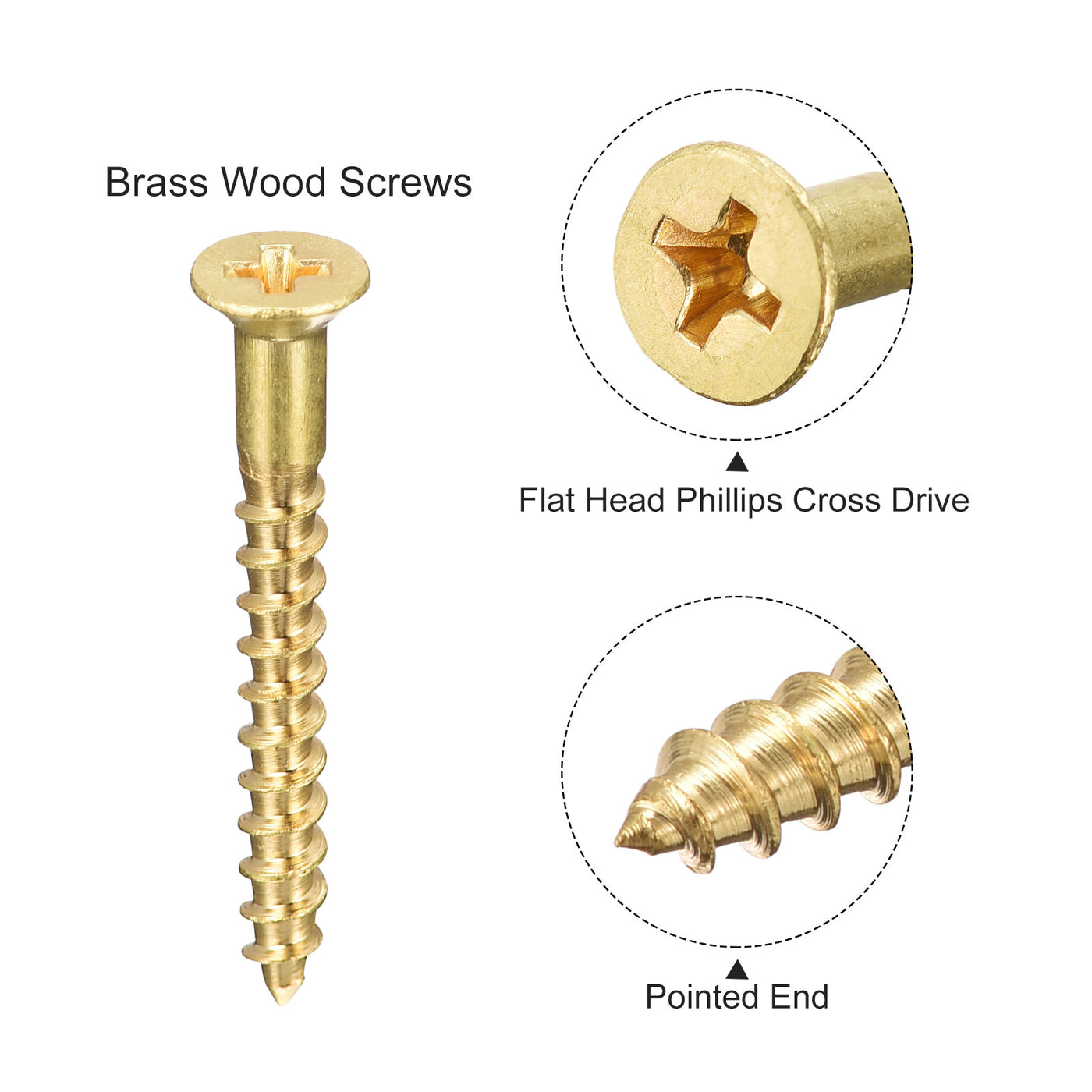 Uxcell Uxcell Brass Wood Screws, M3x25mm Phillips Flat Head Self Tapping Connector for Door, Cabinet, Wooden Furniture 100Pcs