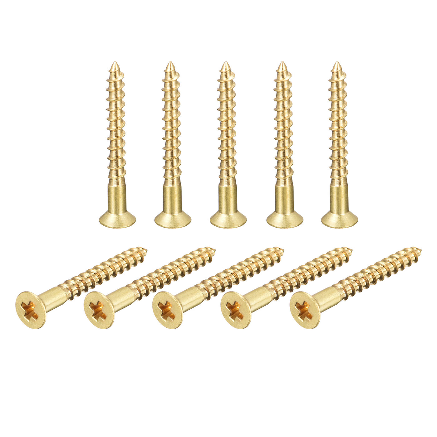 Uxcell Uxcell Brass Wood Screws, M3x25mm Phillips Flat Head Self Tapping Connector for Door, Cabinet, Wooden Furniture 100Pcs