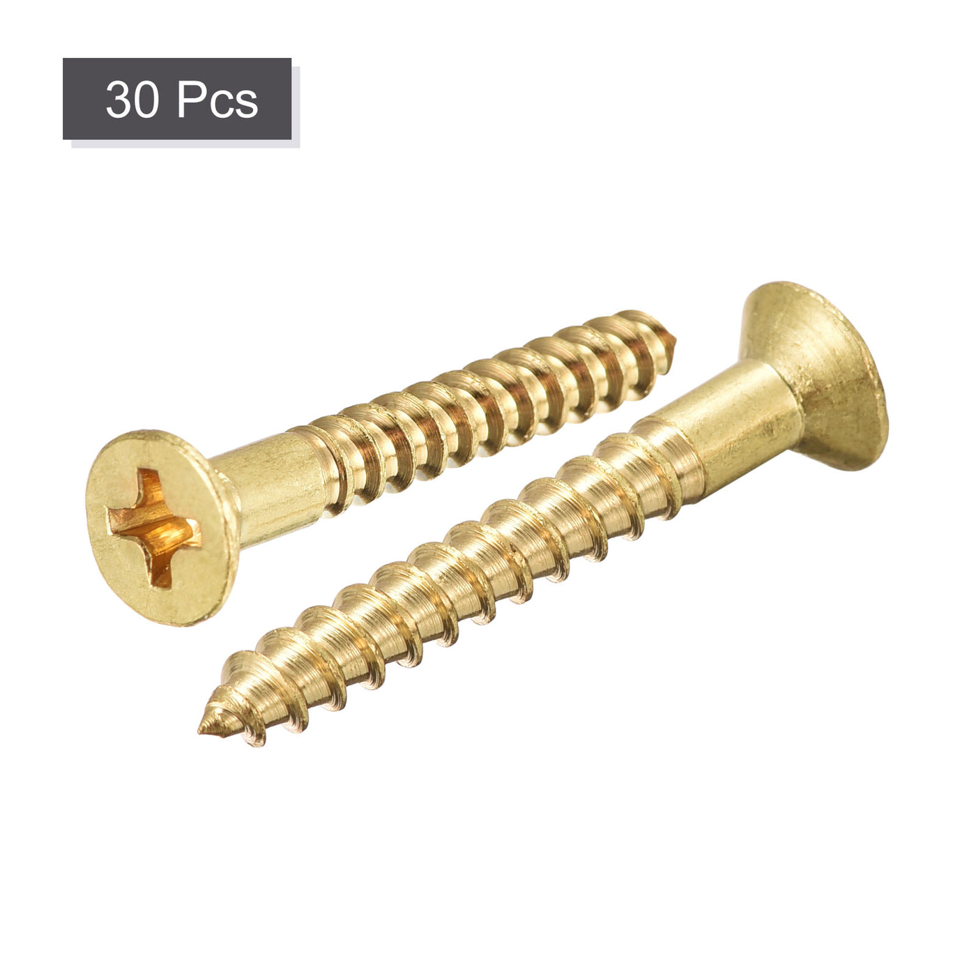 Uxcell Uxcell Brass Wood Screws, M4x30mm Phillips Flat Head Self Tapping Connector for Door, Cabinet, Wooden Furniture 10Pcs