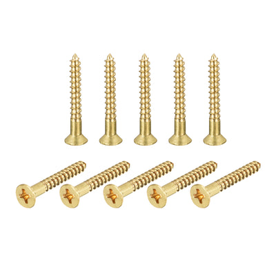Harfington Uxcell Brass Wood Screws, M4x30mm Phillips Flat Head Self Tapping Connector for Door, Cabinet, Wooden Furniture 10Pcs